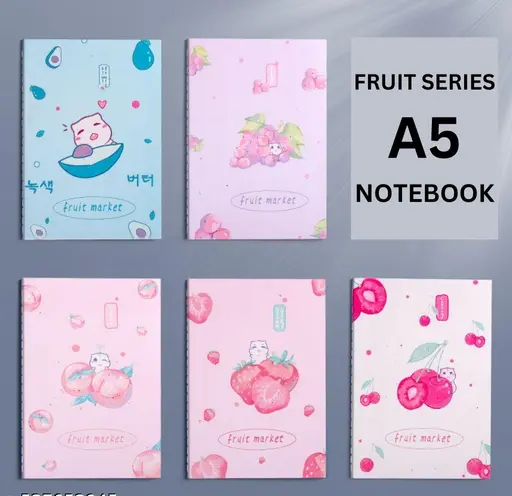 5 Pcs Fruit Themed Creative Thickened A5 Exercise Book Homework Book Note Book 60 Pages (Set Of 5)
