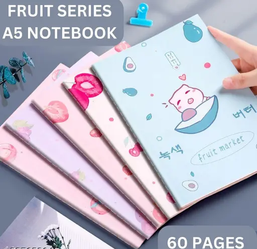 5 Pcs Fruit Themed Creative Thickened A5 Exercise Book Homework Book Note Book , 60 Pages Ruled Notebook For kids, Kawaii Notebook For Kids (Set Of 5)