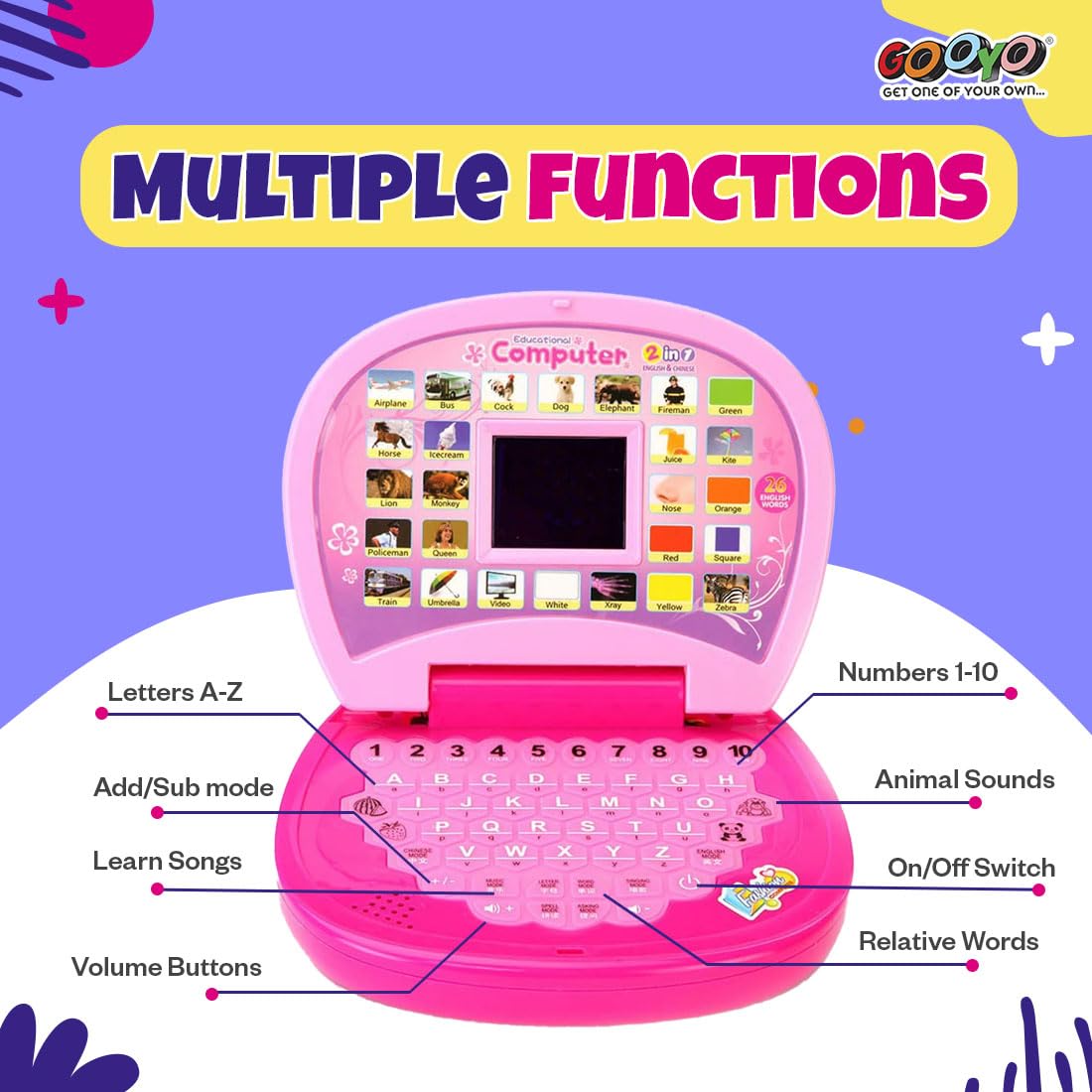 Battery Operated Educational Learning Laptop Toy Power Source: 3xAA Battery (Not Included)
